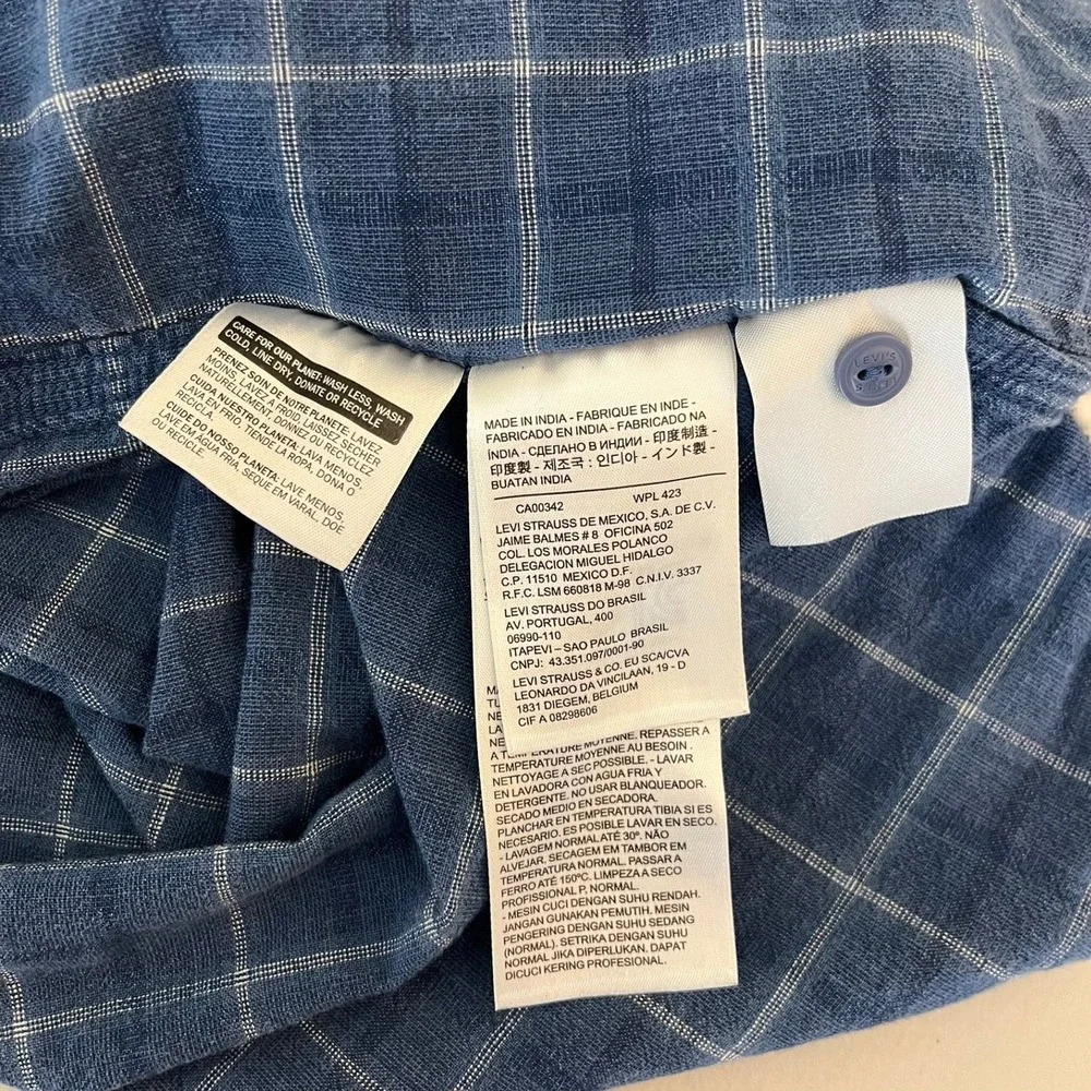 Levis Mens Blue Windowpane Plaid Button Down Shirt Standard Fit XL